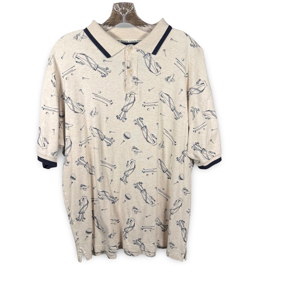 Vintage Pivot Rules Large All Over Golf Print Polo Shirt 90s Short Sleeve 90s